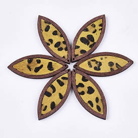 Eco-Friendly Cowhide Leather Big Pendants, with Dyed Wood, Horse Eye with Leopard Print