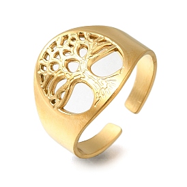 304 Stainless Steel Tree of Life Open Cuff Ring, Wide Band Ring for Women