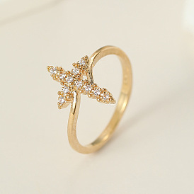 Exquisite Cross Ring with Colorful Zirconia - Elegant Engagement Wedding Band, Shimmering Jewelry