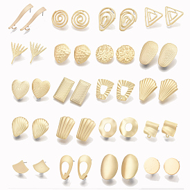 Smooth Surface Iron Stud Earring Findings, with Loop, Raw(Unplated) Pins, Cadmium Free & Lead Free, Mixed Shapes