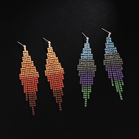 Elegant Rhinestone Claw Chain Long Tassel Gradient Color Bridal Earrings - Atmospheric Stage Accessories