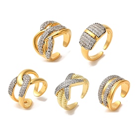 Brass Micro Pave Cubic Zirconia Cuff Rings for Women, Long-Lasting Plated, Cadmium Free & Lead Free, Real 18K Gold Plated