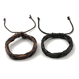 Adjustable PU Leather & Waxed Braided Cord Bracelets