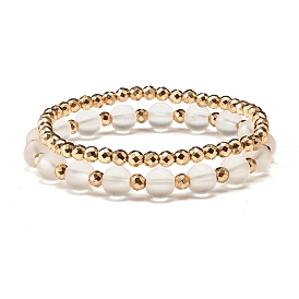 Natural Quartz Crystal & Synthetic Hematite Round Beads Stretch Bracelets Set, Reiki Power Bracelets for Women