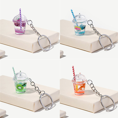 Nightlight Fruit Milk Tea Cup Keychain Pendant Banana Kiwi Grape Keychain Nightlight Pendant