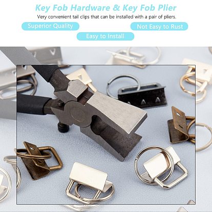 Iron Key Fob Hardware Sets, with Split Key Rings and Steel Clamp Flat Nose Pliers, for Lanyards Key Chain Wristlets