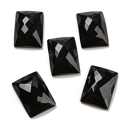 Natural Black Onyx Cabochons, Dyed & Heated, Faceted, Rectangle