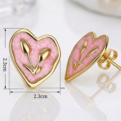 304 inoxydable boucles d'oreille en acier émaillé, cœur, or