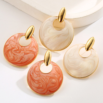 Сплав эмаль серьги, плоско-круглые, золотые