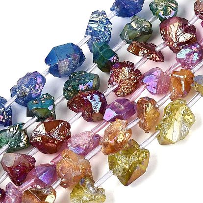 Dyed Electroplate Raw Rough Natural Amethyst Beads Strands, Nuggets, with Plastic Tube Beads