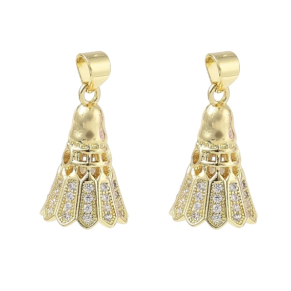 Brass Micro Pave Clear Cubic Zirconia Pendants, Badminton Charms