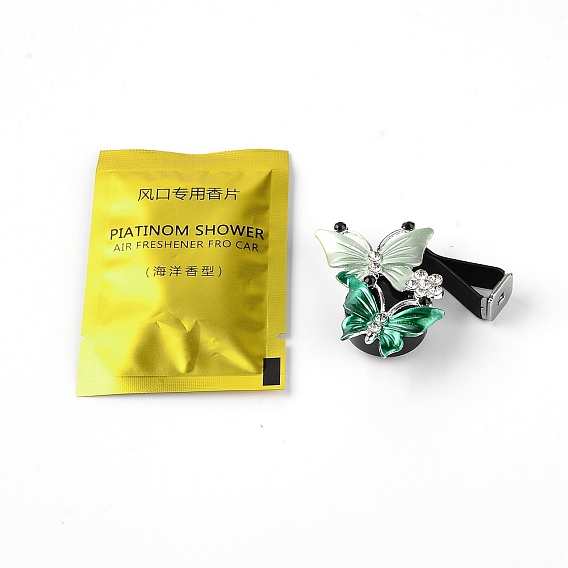 Украшения вентиляционного отверстия автомобиля сплава горный хрусталь, симпатичная автомобильная отделка салона, с ароматическими ватными дисками и зажимами, двухцветная бабочка