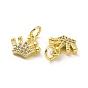 Brass Micro Pave Clear Cubic Zirconia Charms, with Jump Ring, Crown Charm