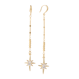 Brass Micro Pave Clear Cubic Zirconia Dangle Earrings, with Bar Link Chains, Star