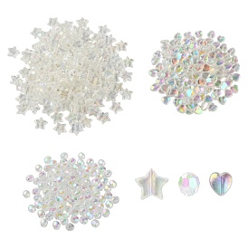350Pcs 3 Style Transparent Acrylic Beads, Star & Heart & Round