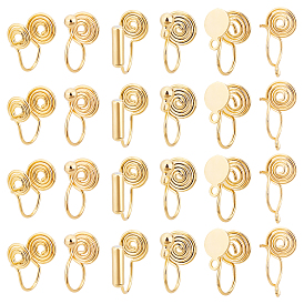 24Pcs 6 Style Brass Clip-on Earring Findings, Wire Wrap Spiral Pad, for Non-pierced Ears