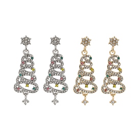 Christmas Trees Alloy Rhinestone Dangle Stud Earrings, with 304 Stainless Steel Pins for Women