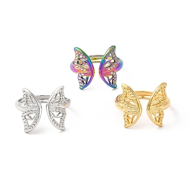 201 Stainless Steel Open Cuff Ring, Butterfly Finger Ring for Women