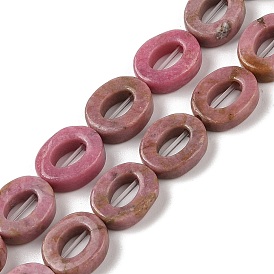 Natural Rhodonite Beads Strands, Hollow Flat Oval, Number Zero Beads