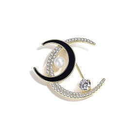 Moon Enamel Pins, with ABS Imitation Pearl, Zinc Alloy Rhinestonel Brooches for Backpack Clothes