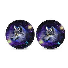 Wolf Pattern Plastic Non-Slip Car Coaster, for Drink Absorbent Cup Holders, Flat Round