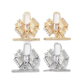 Brass Pave Clear Cubic Zirconia Toggle Clasps, with Glass, Bowknot