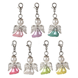 Adornos colgantes de ángel de plástico con perlas y acrílico, con aleación de zinc hebillas de pinza de langosta
