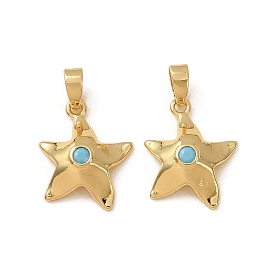 Brass Micro Pave Light Sky Blue Cubic Zirconia Pendants, Starfish Charms