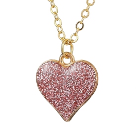 Alloy Indian Red Enamel Heart Pendant Neckiaces with Glitter Powder for Women