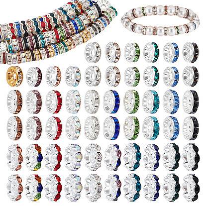 260шт 3 стиль цинковый сплав разделительные бусины, со стразами, плоско-круглые