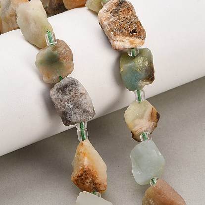 Natural Flower Amazonite Beads Strands, Raw Rough, Nuggets, with Seed Beads