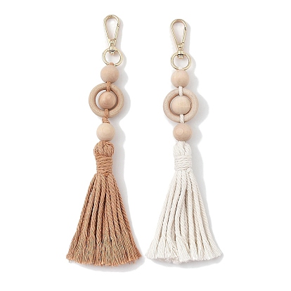 Подвесные украшения ручной работы из нейлоновых ниток в технике макраме, деревянные бусины и застежки из сплава, подвески для украшений сумок или брелоков