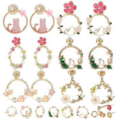 DIY Earrings Making Kits, with Alloy Enamel Pendants and Real 18K Gold Plated Brass Stud Earring Findings