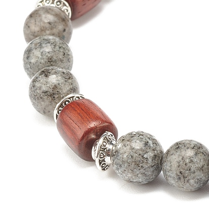 Эластичный браслет из бисера из смешанных драгоценных камней для женщин и мужчин, браслеты из бусин из дерева и сплава