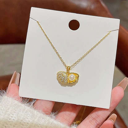 Rhinestone and Plastic Pearl Pendant Necklaces, Stainless Steel Cable Chain Necklaces