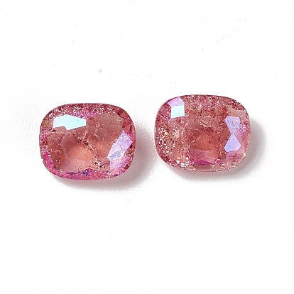 Crackle Moonlight Style Glass Rhinestone Cabochons, Pointed Back, Rectangle Octagon