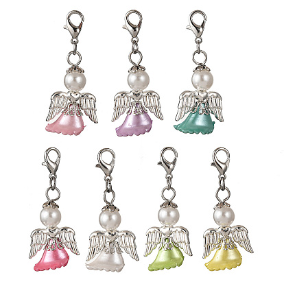 Adornos colgantes de ángel de plástico con perlas y acrílico, con aleación de zinc hebillas de pinza de langosta