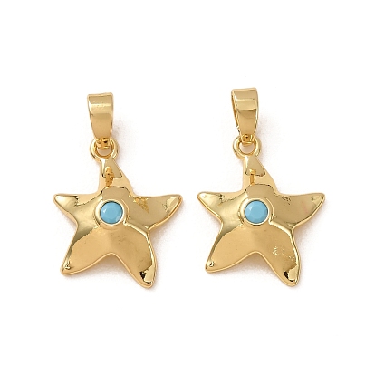 Brass Micro Pave Light Sky Blue Cubic Zirconia Pendants, Starfish Charms