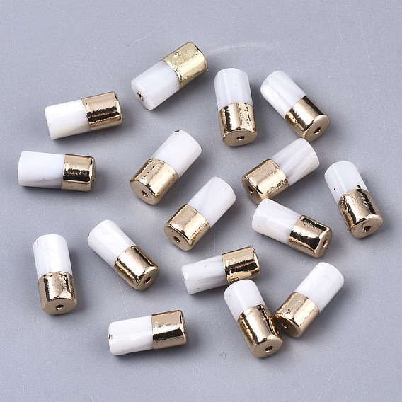 Natural Freshwater Shell Beads, with Light Gold Plated Brass Findings, Column