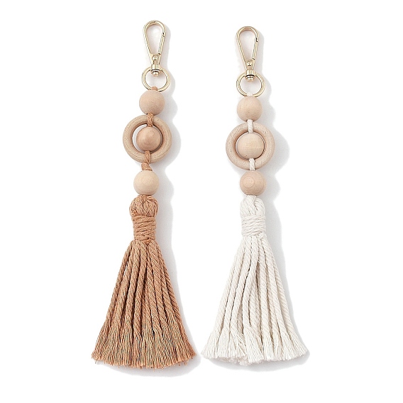 Подвесные украшения ручной работы из нейлоновых ниток в технике макраме, деревянные бусины и застежки из сплава, подвески для украшений сумок или брелоков