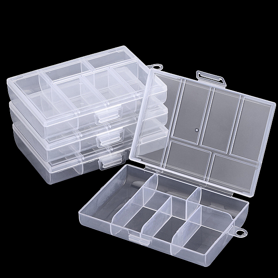 4шт. 6 Прозрачные сетчатые полипропиленовые (ПП) ящики-органайзеры для хранения, для косметики бижутерия бусины таблетки поделки, прямоугольные
