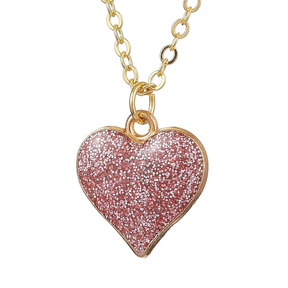 Ожерелья с подвеской в форме сердца из индийской красной эмали и блестящей пудрой для женщин