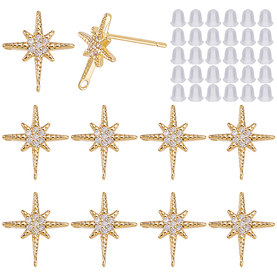 Латунные серьги-гвоздики из циркония, звезда, без никеля , долговечный, с пластиковыми гайками уха
