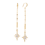 Brass Micro Pave Clear Cubic Zirconia Dangle Earrings, with Bar Link Chains, Star