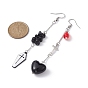 Acrylic Heart & Bear Asymmetrical Earrings, Alloy Cross Dangle Earrings with 304 Stainless Steel Earring Pins