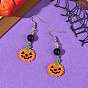 Halloween Glass Seed Beads Woven Dangle Earrings for Women, Pumpkin, 304 Stainless Steel Dangle Earrings, Golden