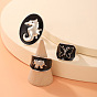 Black Oil Drop Seahorse Elephant Ring Set with Rose Butterfly Design - 4 Pieces