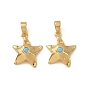 Brass Micro Pave Light Sky Blue Cubic Zirconia Pendants, Starfish Charms