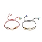 Acrylic & Alloy Shell Braided Bead Bracelet with Lampwork Evil Eye, Adjustable Bracelet for Women