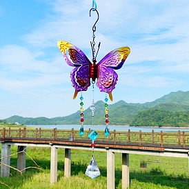 Metal Butterfly Wind Chimes, with Glass Charms, Hanging Ornaments